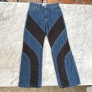 Free People Mandinga Colorblock Wave Jeans Denim Retro Pants Sz L (Fit like M)